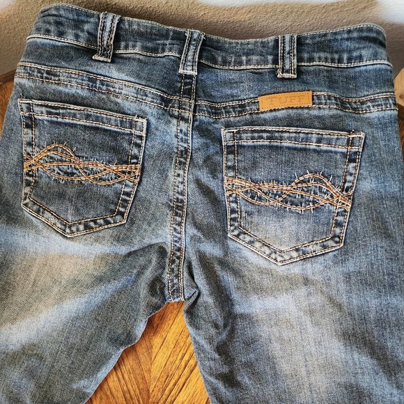 CowGirl Tuff Jeans W 29 L 35 *Like New* "Dark Don't Fence Me In" - Picture 1 of 15